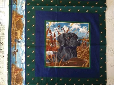 Vintage Cotton Fabric Joan Messmore Hunting Dog Black Labrador Retriever 18x22" - Image 1 of 4