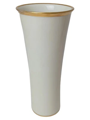 Alboth & Kaiser Porzellan Vase Zylinder Weiß Blumen Goldrand Elegant 25cm - Bild 1 von 4