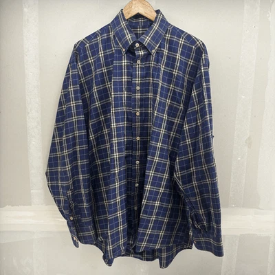 Vintage Burberry Tartan Plaid Navy Made in the USA Mens XL Button Down Shirt - Image 1 of 4