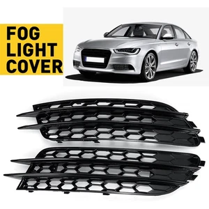 Fit 2012-2015 Audi A6 C7 2013 2014 Black Front Bumper Fog Light Lamp Cover Pair - Picture 1 of 13