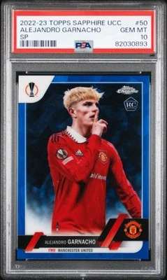 2023 Topps Chrome UEFA Sapphire Alejandro Garnacho Variation SP PSA 10 Rookie - Image 1 of 3