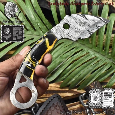 Ashen Edge Hot Item Karambit Knife Twist Damascus Micarta Outdoor Bushcraft - Image 1 of 4