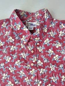 REYN Spooner Mens 1/2 Button Shirt-2XL-Reverse Print-Distressed Denim-Hibiscus - Picture 1 of 11