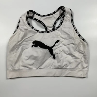 PUMA Sports Bra Women's XL White Stretch Wireless Low Support Padded Racerback - Image 1 of 4