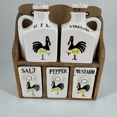 Juego de condimentos aceite vinagre sal pimienta coctelera tarro mostaza hecho en Japón vintage Foto 1 de 4