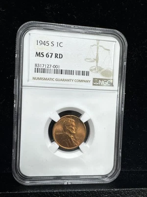 1945-S Lincoln Wheat Cent 1c NGC MS67 RD - Image 1 of 4