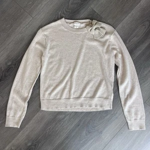 J. CREW CREWCUTS GIRLS METALLIC BOW COTTON SWEATER - GOLD, KHAKI XL 12-14 - Picture 1 of 4