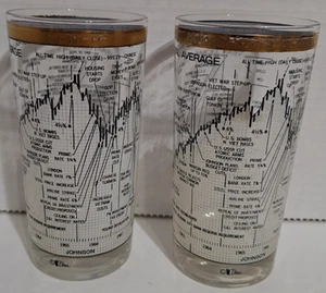 Lot of 2 VTG Cera Dow Jones Industrial Average Glass Barware Stock Market 58-68 - Picture 1 of 8