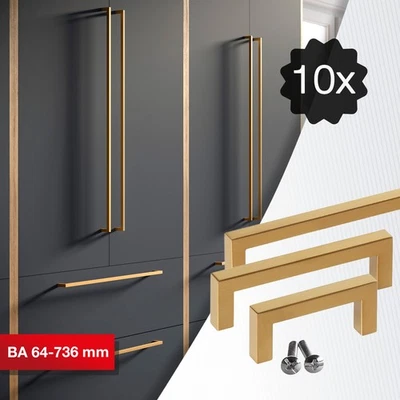 Stangengriff Küchengriff Möbelgriff echt Edelstahl gold 10er Set Griffe SOTECH - Bild 1 von 4