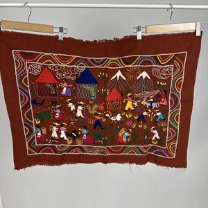 Vintage Beautiful hand embroidery Large Mexican Storycloth  Celebrating Harvest - Picture 1 of 10