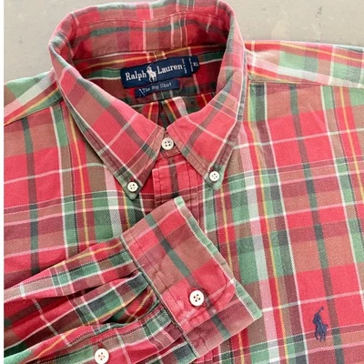 Vtg Ralph Lauren Big Shirt Oxford Plaid Button Down Holiday Rustic Men XL FLAW - Image 1 of 4