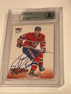 Auténtico Saku Koivu autografiado Montreal Canadiens 2008-09 ULTRA Beckett Foto 1 de 2