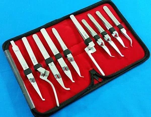 Set of 10 GERMAN STAINLESS BRACKET PLACING Orthodontic Dental Forceps Tweezers - Picture 1 of 12