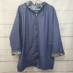 TOTES Blue Floral Raincoat Jacket Womens Lined Hooded Size Small - Picture 1 of 10