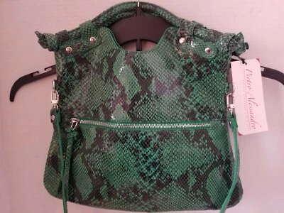 Pietro Alessandro 正品意大利皮革斜挎包手提包绿色蛇皮新品 — 第 1/4 张图片