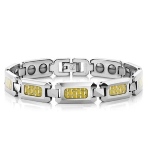 NEU Herren Glänzend Wolframcarbid Armband Gelb Kohlefaser Inlay  - Bild 1 von 1