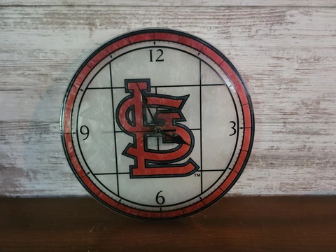 Stained Glass St. Louis Cardinals Working Clock 12" Cover