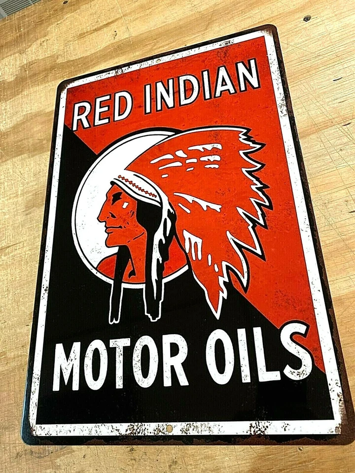 Letrero de aluminio Red Indian Motor Oils aspecto oxidado 12"x18" Foto 1 de 1