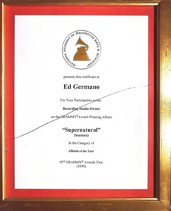 -Originale- 1999 -CARLOS SANTANA- VINCITORE DEL GRAMMY AWARD certificato musicale incorniciato - Foto 1 di 6