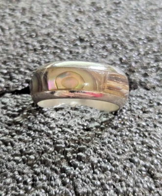 Vtg Stamped F.N.A. 925 Sterling Silver Inlay Abalone Shell Band Ring Size 6 3Gr Foto 1 de 4