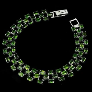 Sterling Silver Bracelet Chrome Diopside Genuine Natural Gems 7 1/2 Inch - Picture 1 of 24