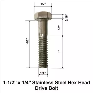 ABP, S31600, 1-1/2’’ x 1/4’’ Stainless Steel Hex Head Drive Bolt - Picture 1 of 6