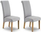 Grey Linen / Oak Scroll back Dining Chairs H107cm (Price for 2 Chairs) RICO