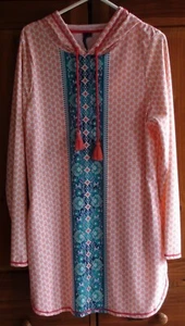 AQUA et SOL SUMMER BEACH SWIM SUIT COVER UP HOODIE ORANGE WHITE BLUE L XL XXL - Picture 1 of 2