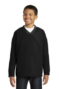 Sport-Tek YST72 Youth 100% Polyester Long Sleeve V-Neck Raglan Wind Shirt - Picture 1 of 9