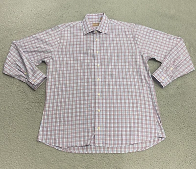 Camisa de vestir Gitman Brothers para hombre 16 34 rosa azul a cuadros abotonados carrera negocios Foto 1 de 4