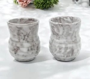 Clay Pottery Mugs Vtg Lot of 2 Brown White Marbellized Glaze Folk Art Drinkware - Picture 1 of 7
