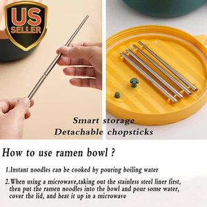 Microwave Ramen Bowl Set Ramen Cooker with Handles Noodle Bowls with Lid and ... - Picture 1 of 7