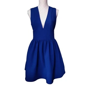 BANANA REPUBLIC Anisa Mini Dress Sz 6 Deep V-neck Sleeveless Blue Fit Flare NWT - Picture 1 of 9