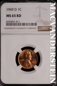 1969-D Lincoln Memorial Cent - NGC MS 65 RD - Choice Gem Brilliant Unc #SLG309 - Picture 1 of 2