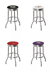 Bar Stool 29" Tall NFL Chrome Finish Backless Swivel Seat Football Man Cave - Picture 1 of 44
