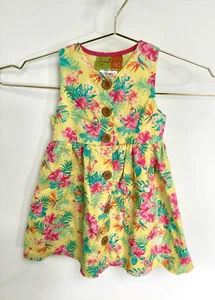 Penelope Mack Baby Yellow Pink Floral Sleeveless Hawaiian Shirt Dress Size 18M w - Picture 1 of 9