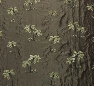 SILK TROPICAL PALM TREE EMBROIDERED DARK BEIGE MULTIUSE FABRIC BY YARD 54"W - Picture 1 of 5