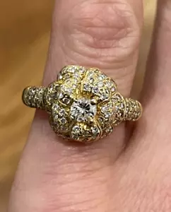 Chanel 18k Yellow Gold & Diamond Camellia Flower Ring Size 5.75 - Picture 1 of 11