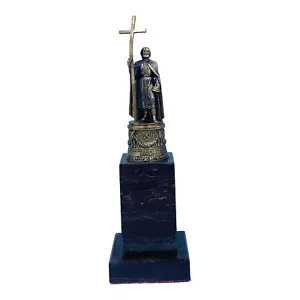Vintage Bronze Skulptur Russisch Orthodox Großer Prinz Heiliger Wladimir Marmor - Bild 1 von 8