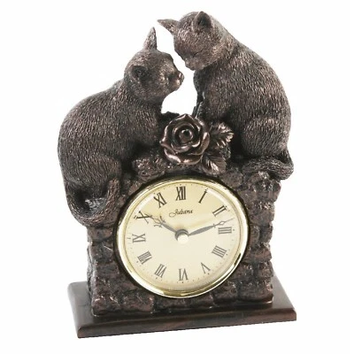 Juliana Bronze Effect Mantel Clock with Two Cats Battery Operated Boxed WB5288 - Image 1 of 4