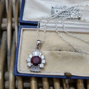 925 Sterling Silver Necklace, Floral Pendant, Simulated Gemstones - Picture 1 of 7