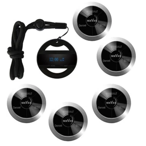 SINGCALL Wireless Calling Pager System, 1 Lanyard Watch and 5 Pagers APE330S - Picture 1 of 8