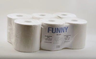 VEXXOS 6 Handtuchrollen weiss 150m MIDI 2-lagig Ø20 cm perforiert 20x38 cm