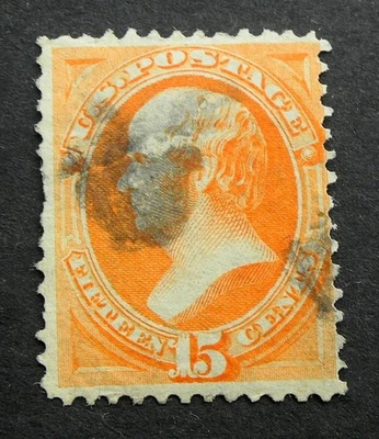 Billete Continental USADO 1873 #163 15c amarillo naranja (cancelación) MUY FINO 15c u Foto 1 de 2