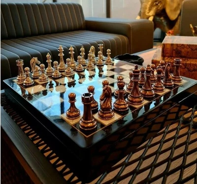 Luxury Chess Set with Storage 14.5" Marble & Wood Board Handmade Christmas Gifts - Image 1 of 4