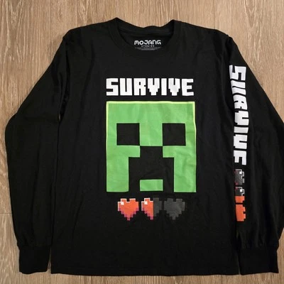 Camiseta Minecraft Manga Larga Niños, Negra, Talla Grande Survive Life Hearts Foto 1 de 4