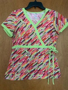 KOI Scrub Top by Kathy Peterson Size Small Faux Wrap - Picture 1 of 8