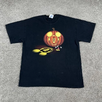 Vintage Disney Mickey Mouse Shirt Mens L Halloween GLOW In THE DARK Pumpkin Y2K - Image 1 of 4