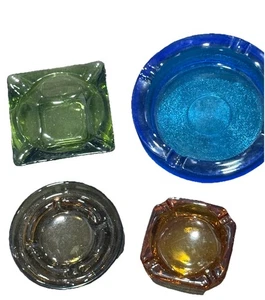 Vintage Lot MCM Blue Amber Green Smoke Glass Cigar Large Ashtray - Picture 1 of 5