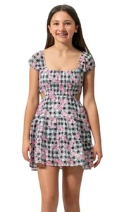 Luv Betsey Girls Dress Black/White 7/8 Eyelet Side Cutouts Smocked Top Flowers - Picture 1 of 16